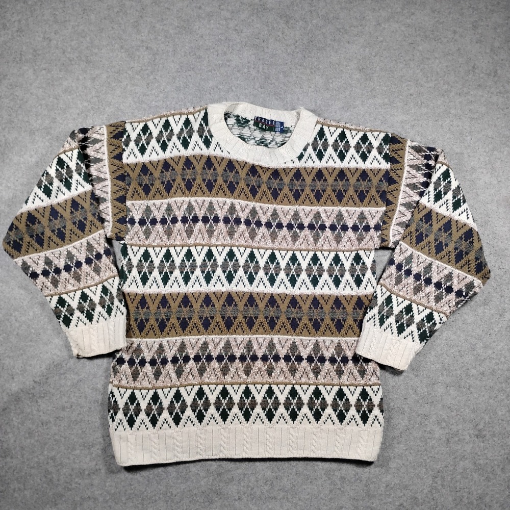 Vintage Trader Bay Geometric Argyle Sweater Mens Large Multicolor Made In USA
